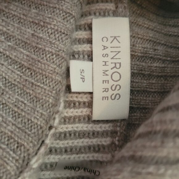 Kinross Cashmere Gray Ribbed Turtleneck Sweater With Zip Collar Size M - Picture 7 of 8
